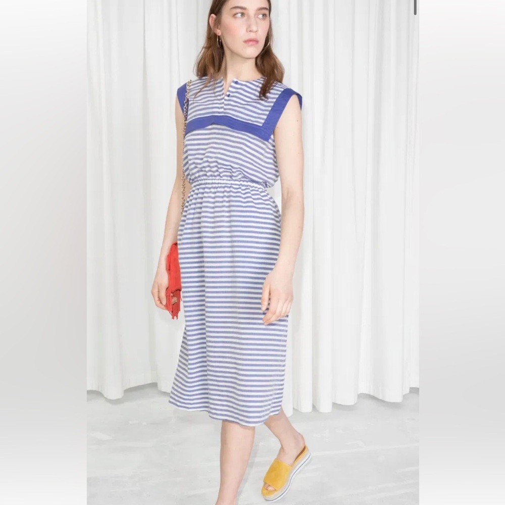 NWOT & Other Stories Nautical Sailor Striped Sleeveless Midi Dress